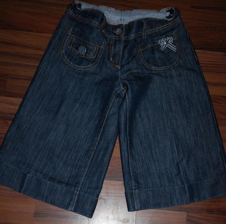 Modré riflové 3/4 kalhoty s mašličkou zn. next, next,146