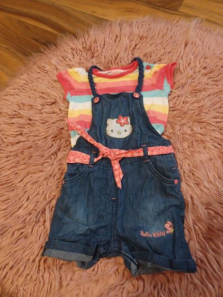 Džínové laclové šortky hello kitty 68/74, c&a,68