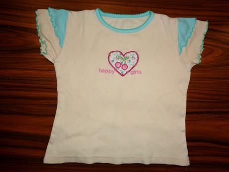 Pěkné smetanovo tyrkysové volánkové tričko, 104