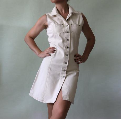 Smetanové džínové propínací šaty exe jeans vel.36, exe,s