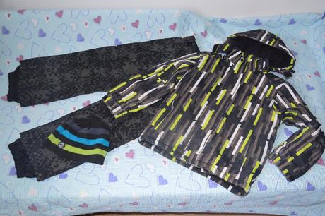 128 134 zimní lyžařská bunda oteplováky čepice, 128