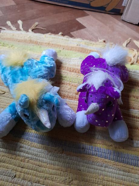 2x plyšový jednorožec modrý a fialový koník,