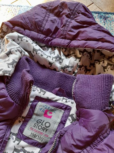 Fialová bunda s pejsky zimní sportovní, 116