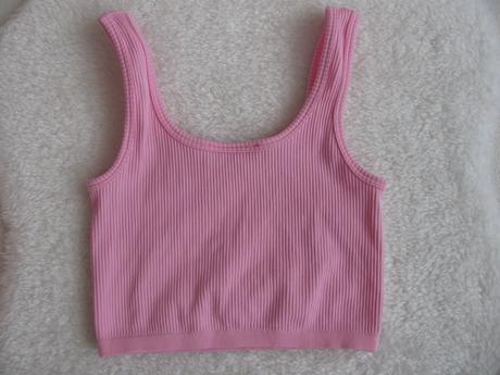 Dívčí,dámský růžový žebrovaný crop top, 32