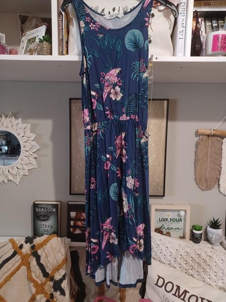 Asymetrické šaty s ptáčky, h&m,164