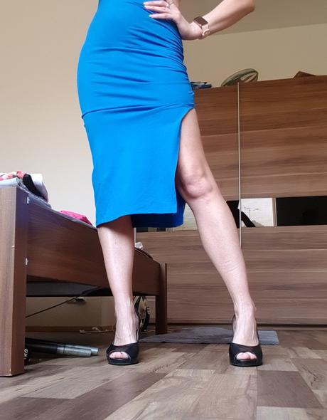 Modrá sukně midi s rozparkem, sinsay,s