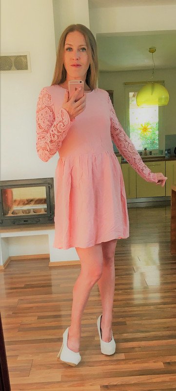 Nové růžové šaty s krajkou, s vadou, vel s/m, girl, m / s