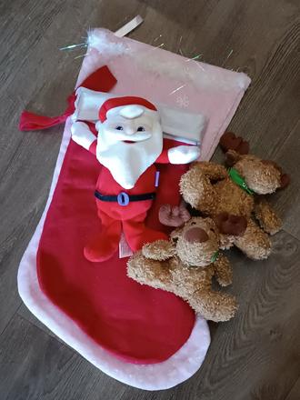 3xpunčochy na dárky mikuláš,na zavěšení+3plyšáci, 