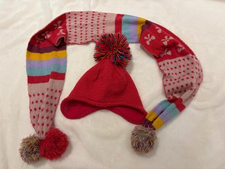 104/116 (růžová/vícebarevná) čepice a šála, h&m,104