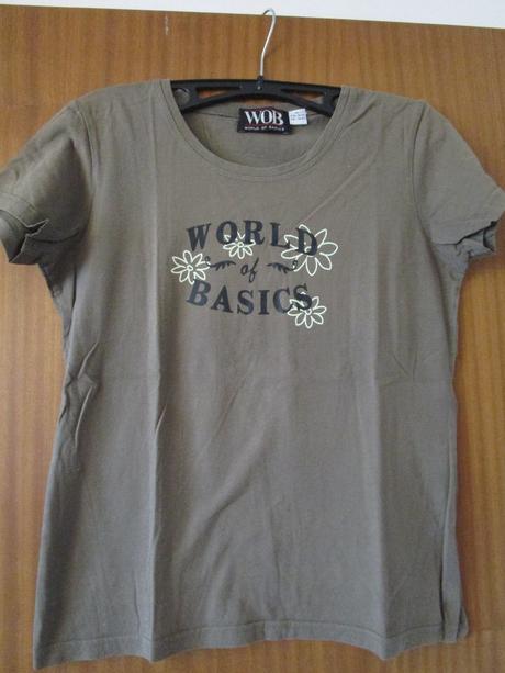 Pěkné khaki zelené bavl. tričko s nápisem, bonprix,36