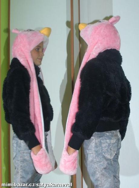 Zimní chlupatá růžová čepice s rukavicemi 2 v 1, 140