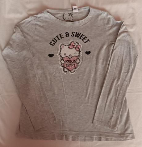 Dívčí triko dlouhý rukáv šedé hello kitty sanrio, sanrio,158