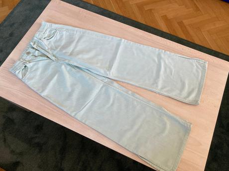 Světlé džíny široké wide high waist 140 9-10 let, h&m,140