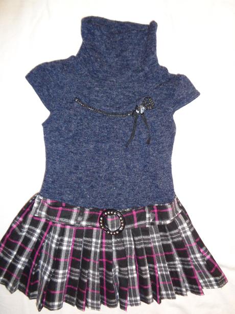 Krásné teplejší šaty s káro sukýnkou, 116