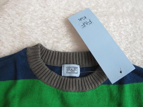 Pruhovaný bavlněný zeleno modrý svetr, f&f,86