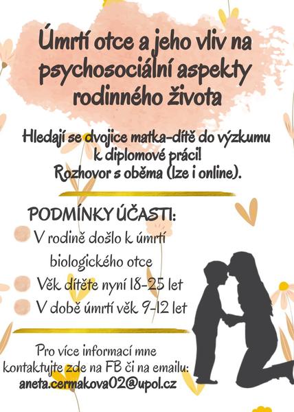 Výzkum k diplomové práci: Pomozte s rozhovorem o úmrtí otce