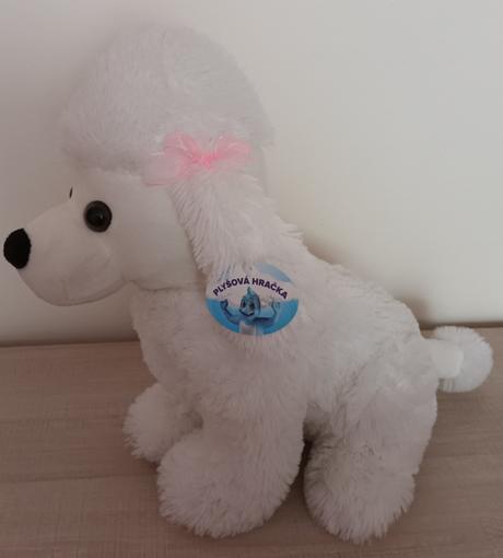 Plyšový sedící pes bílý mikro trading, 