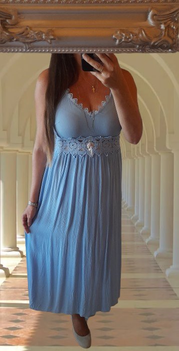 Sv. modré krajkové maxi šaty, xl