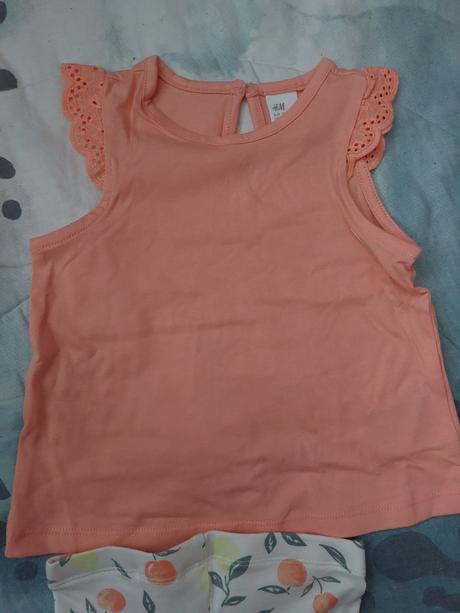 Legíny citrony a pomeranče + top madeira + čelenka, h&m,74