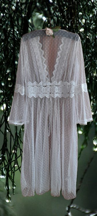 Bílý krajkový plážový přehoz / župan, l