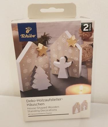 Dřevěná dekorace domeček, 2ks, 