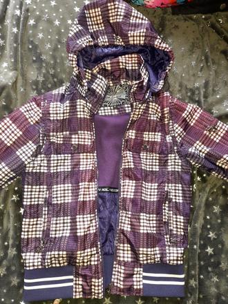 Bunda jarní kostkovaná fialová, 140