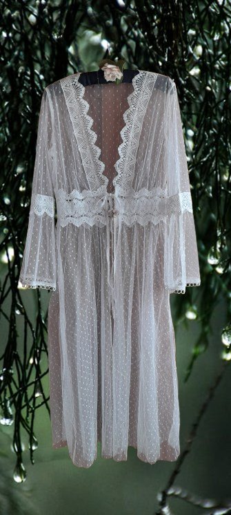 Bílý krajkový plážový přehoz / župan, l