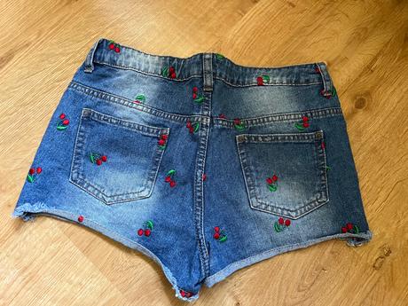 Džínové riflové kraťasy šortky s třešněma, denim co,164
