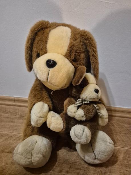 Velký plyšový pes s malým pejskem 40 cm, 