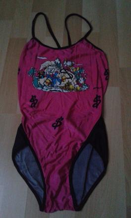 Dívčí plavky - růžovo-černé, 146