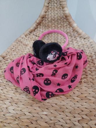 Kruhová šála šátek lebky + klapky na uši monster h, takko,140