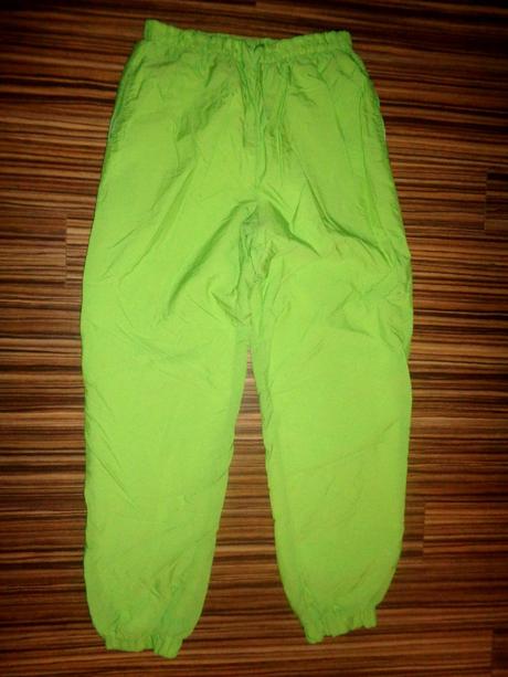 Svítivě zelené šusťákové kalhoty-podšité bavlnou, xl
