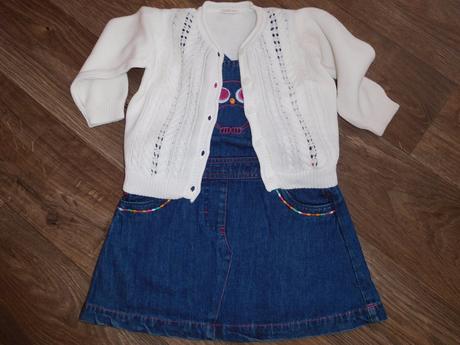 Džínové šaty a svetřík vel. 86/92 pro dvojčata, 92