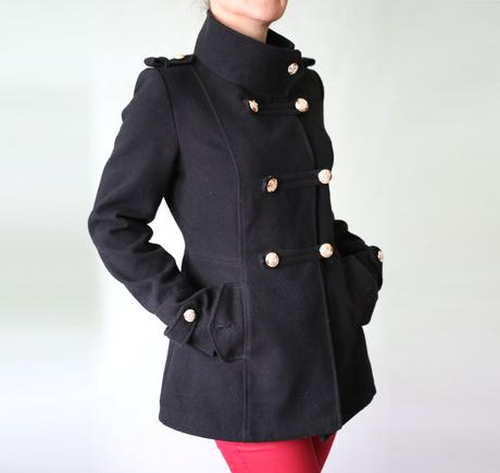 Krátký černý kabát - 70 procent vlna vel.s, s