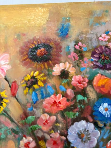 Kvety v tyrkysove vaze - olejomalba 61 x 76 cm,