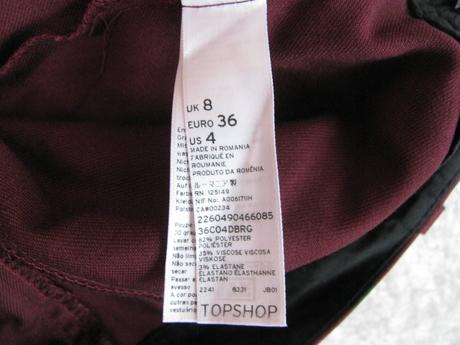 Vínové přiléhavé elastické kalhoty, topshop,xs