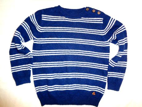 Teplý modrobílý pruhovaný svetr, next,104