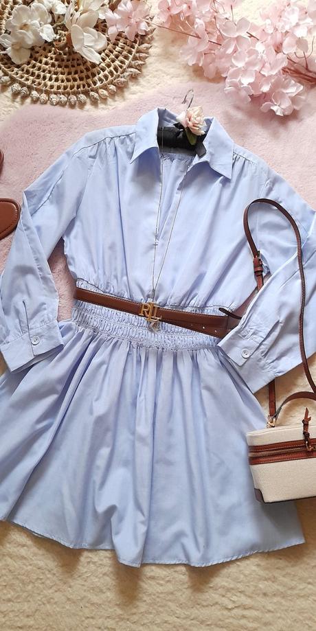 Světle modré košilové mini šaty, l