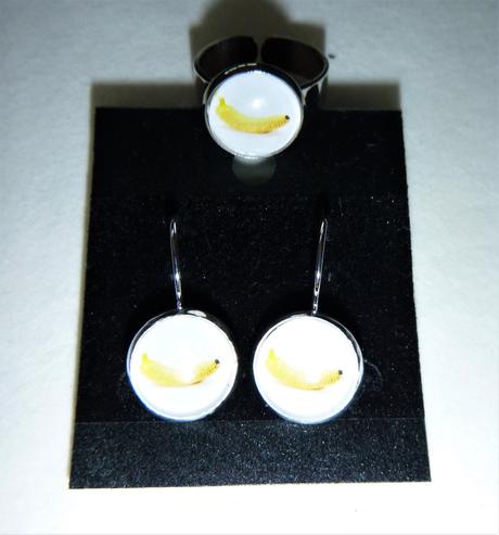 Sada-náušnice+prstýnek - banánová, 