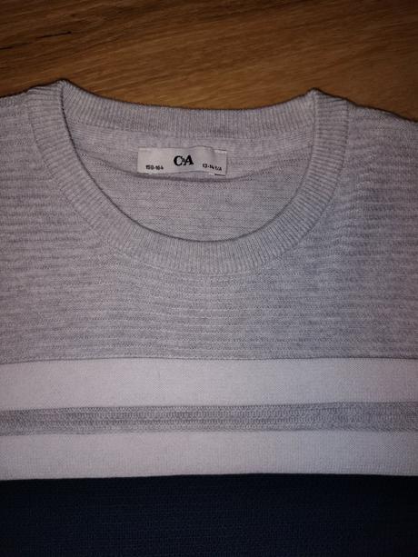 Chlapecký pletený svetr c&a 158/164 modrý/šedý, c&a,158