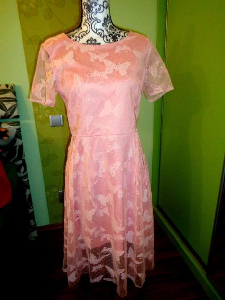 Luxusní světle růžové motýlkové šaty, l