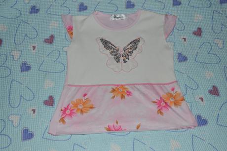 Bavlněné tričko s motýlem, flitry, 116