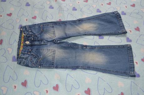Rifle, džíny - detaily se  srdíčky, regulační guma, h&m,110