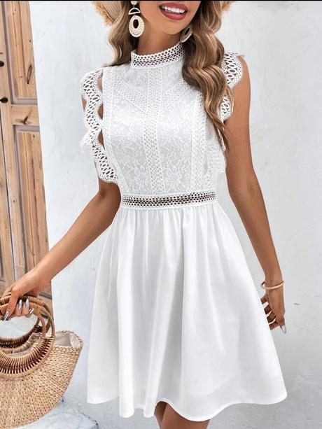 Dámské bílé krajkové letní šaty, l