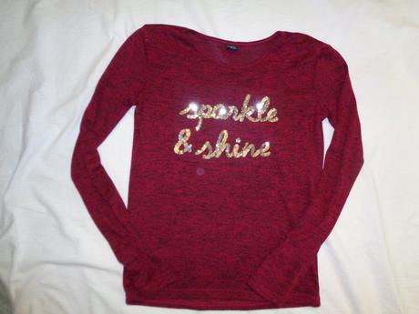 Luxusní vínový svetr s flitrovým nápisem 170/176, 170