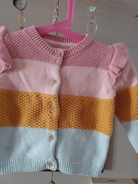 Džíny s laclem + pruhovaný svetr 68/74, next,68