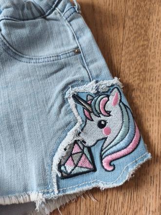 Džínové kraťasy h&m unicorn jednorožec, 140