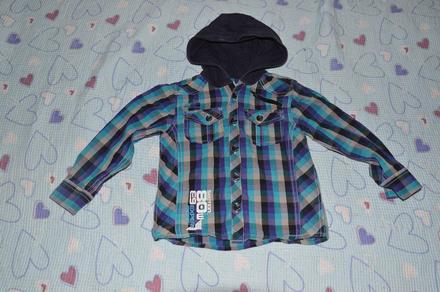 Bavlněná kostkatá košile s kapucí, 104
