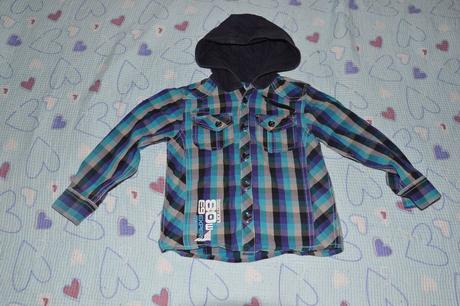 Bavlněná kostkatá košile s kapucí, 104