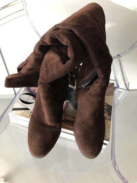 Vysoké hnědé kozačky list italy vel.36 semiš velur, 36